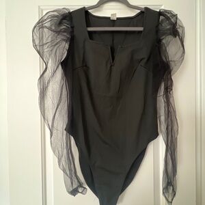 Black shear sleeve body suit